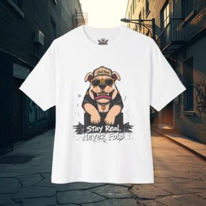 Bold Dog Lover T-Shirt — Stay Real Pitbull Oversized 2025